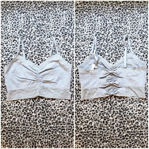 Victoria's Secret Bow Back Lace Trim Longline Bralette Bra, L, Gray Cotton, EUC